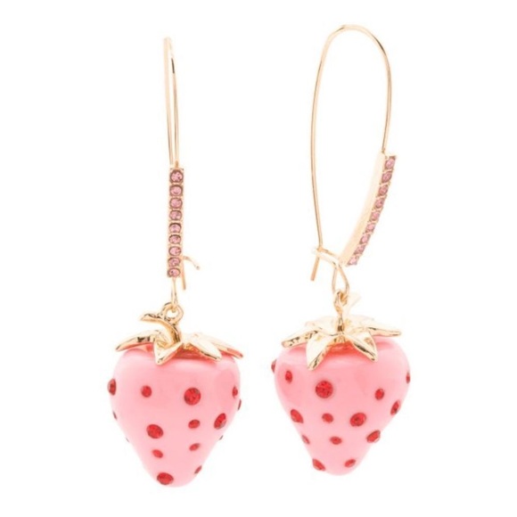 Betsey Johnson Hanging Pink/Red Strawberry Gem Drop Earrings NWT - Picture 10 of 10